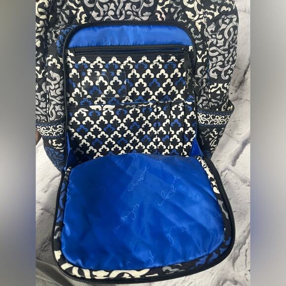 Vera Bradley Canterberry Cobalt Blue Quilted Backpack School College - Picture 8 of 9